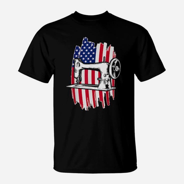 Usa Flag Tailor Sewer 4Th Of July Patriotic Sewing T-Shirt