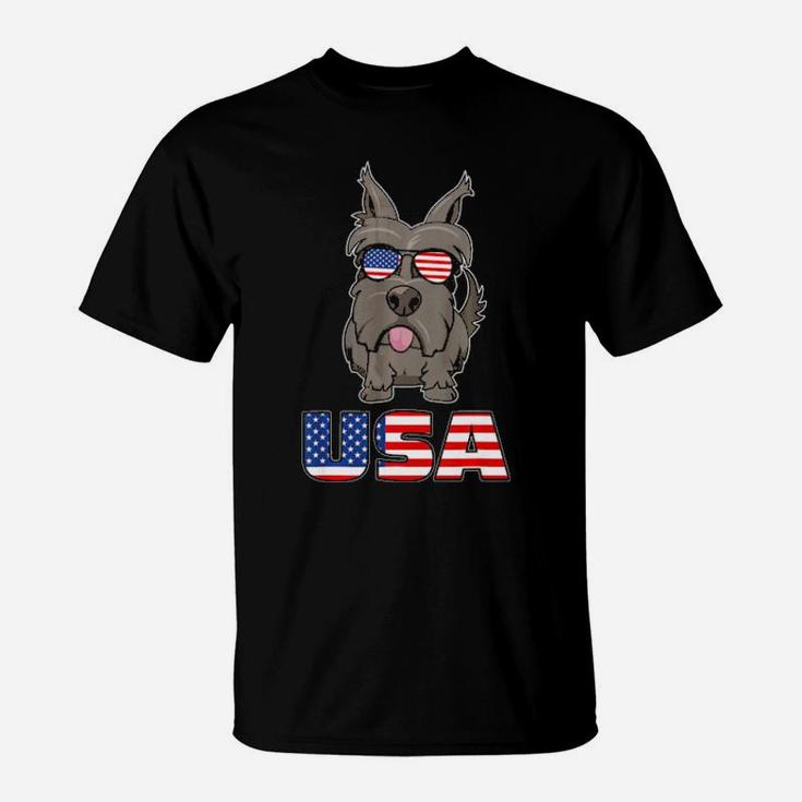 Usa Scottie Dog Usa Flag 4Th Of July T-Shirt