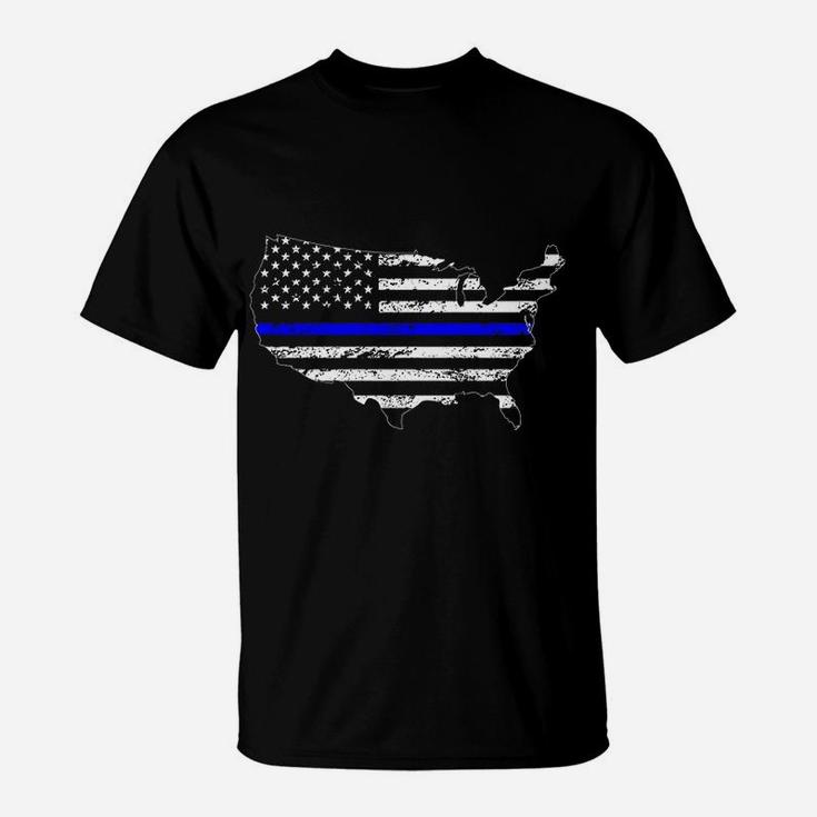 Usa Thin Blue Line American Flag Patriotic Police Supporter Blue Lives Matter T-Shirt