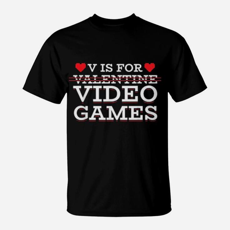 V Is For Valentine Video Games Gamer Boy Controller T-Shirt