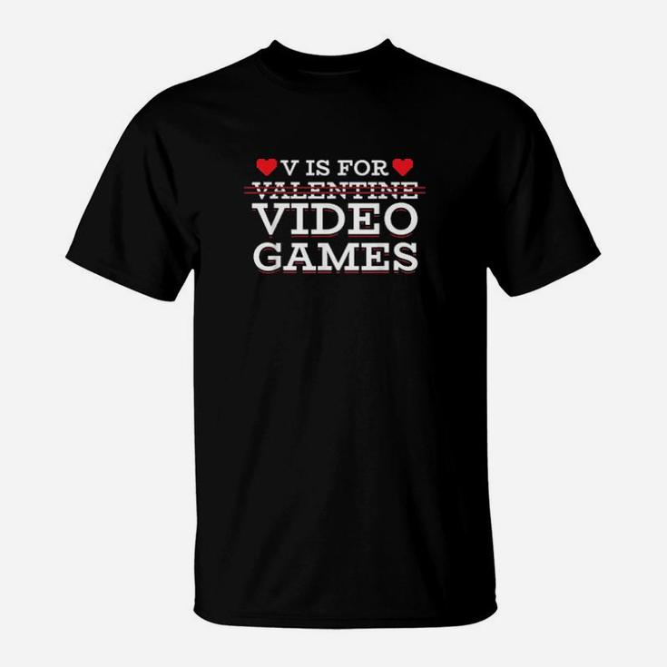 V Is For Valentine Video Games Gamer Boy Controller T-Shirt