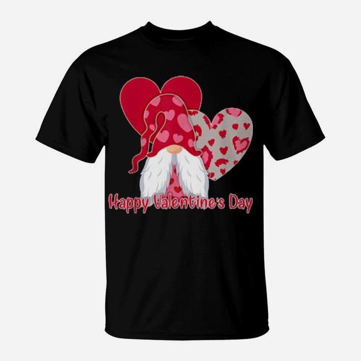 Valentine Gnome Leopard Heart Valentine's Day Gnome Love T-Shirt