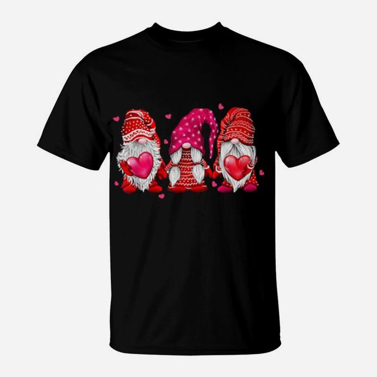 Valentine Gnomes Funny Red Gnomes Holding Valentines Hearts Classic Women T-Shirt