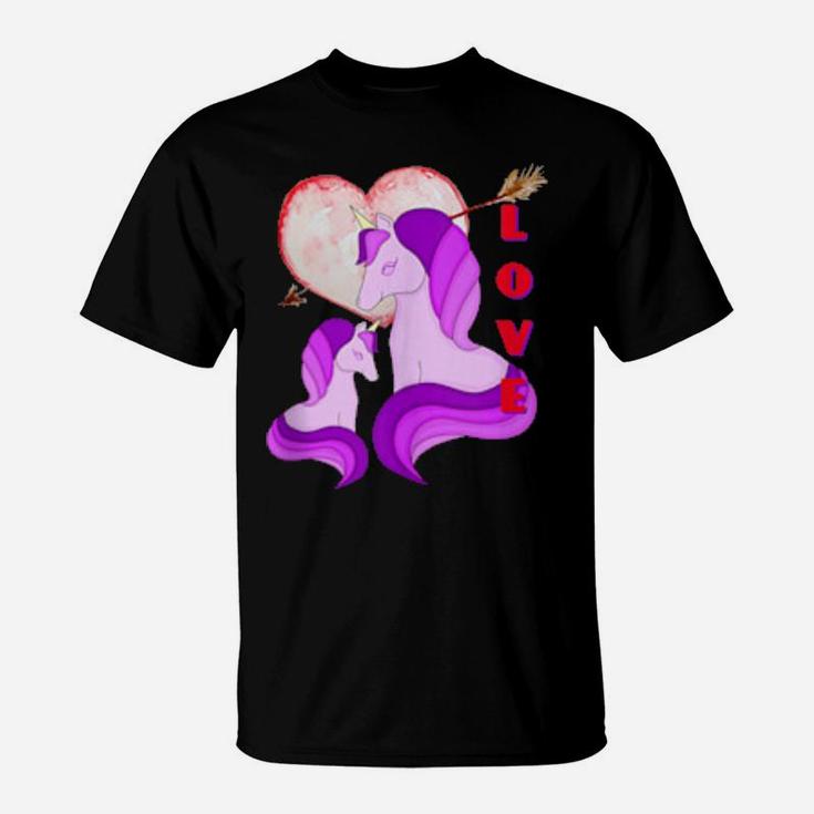 Valentine Unicorn Rainbow Heart Cute Valentine's Day T-Shirt