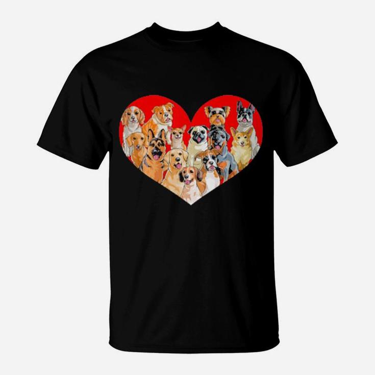 Valentines Day Dogs   Pug Corgi Bulldog Heart Gift T-Shirt