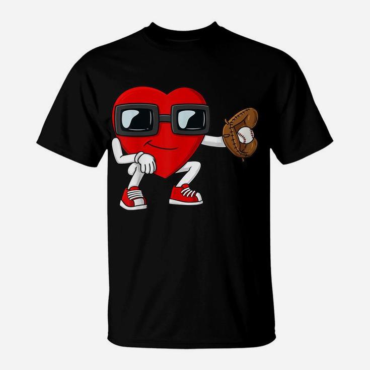 Valentines Day Heart Baseball Catcher Funny Boys Girls Kids T-Shirt