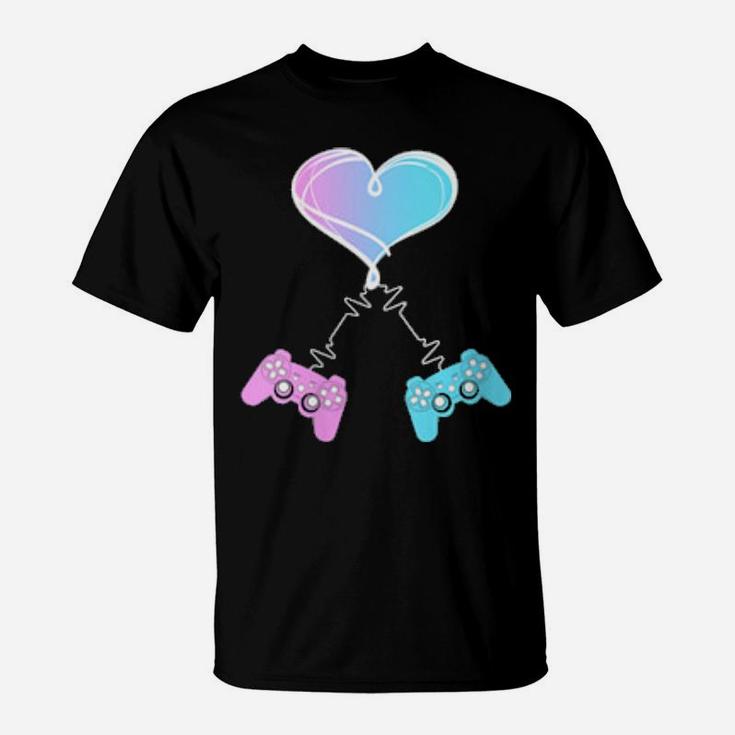 Valentine's Day Video Gamer Heart  Game Controllers T-Shirt