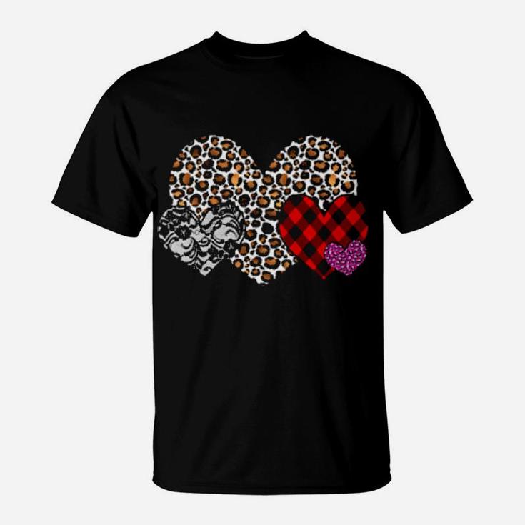 Valentines Leopard Plaid Hearts Trendy Love Design T-Shirt