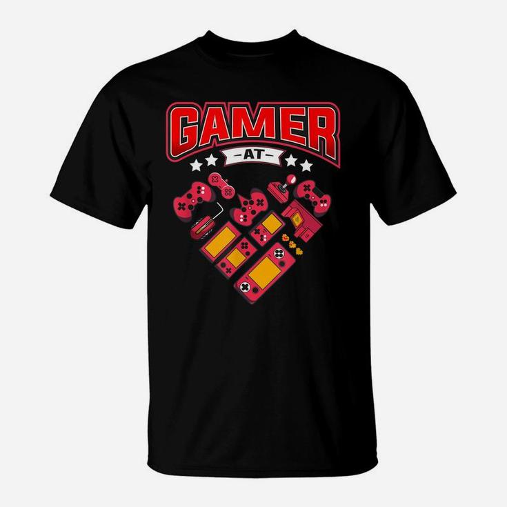 Video Gamer At Heart Gift Mens Boys Valentines Day T-Shirt