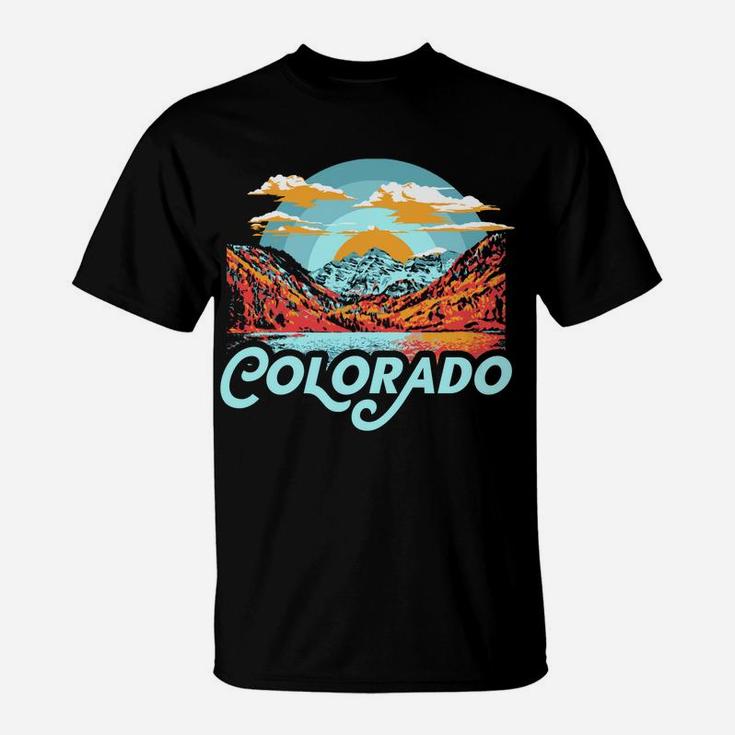 Vintage 80'S Vibe Colorado Maroon Bells Retro Mountains T-Shirt