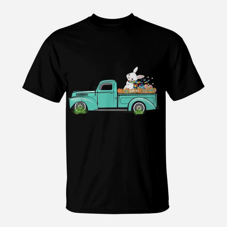 Vintage Easter Truck Bunny Eggs Hunting Autism Awareness Tee T-Shirt