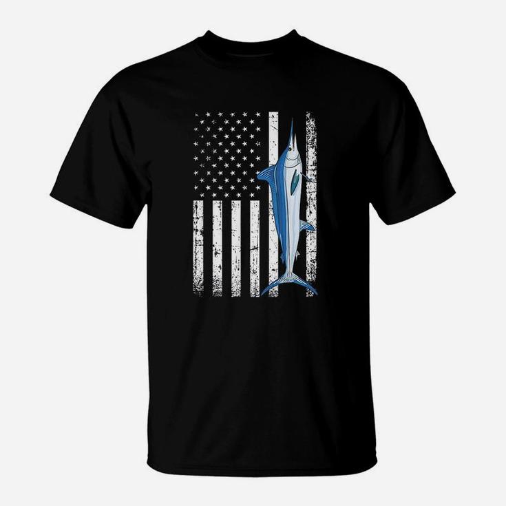 Vintage Grunge American Usa Flag Patriotic Fish White Marlin T-Shirt