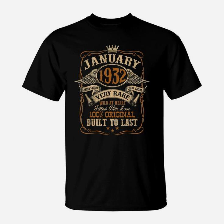 Vintage January 1932 Shirt 89 Years Old 89Th Birthday Gift T-Shirt