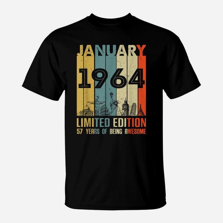 Vintage January 1964 Classic 57 Yrs Old 57Th Birthday Gift T-Shirt