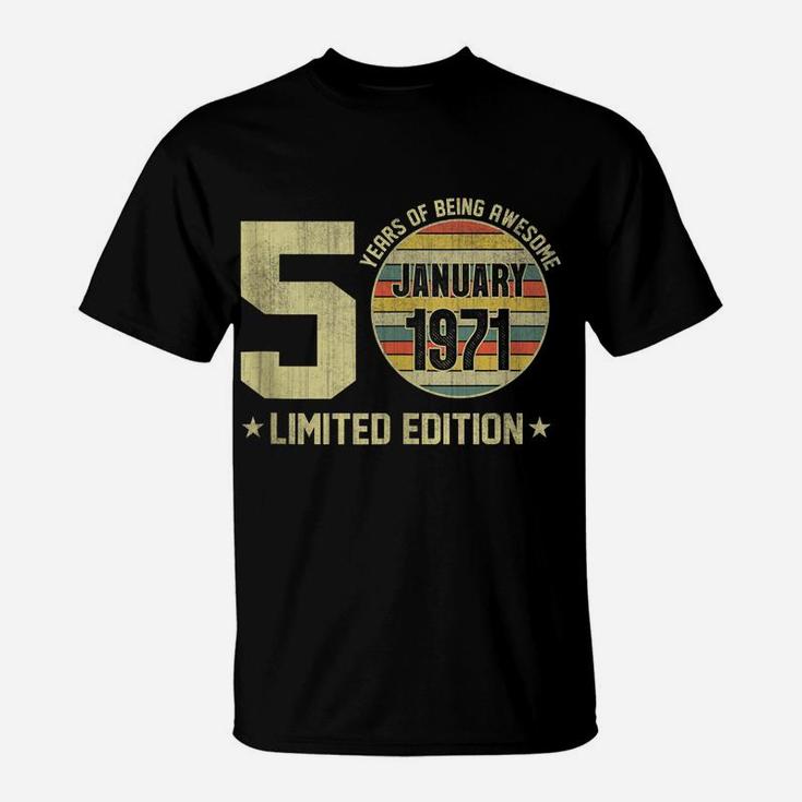 Vintage January 1971 Designs 50 Yrs Old 50Th Birthday Gift T-Shirt