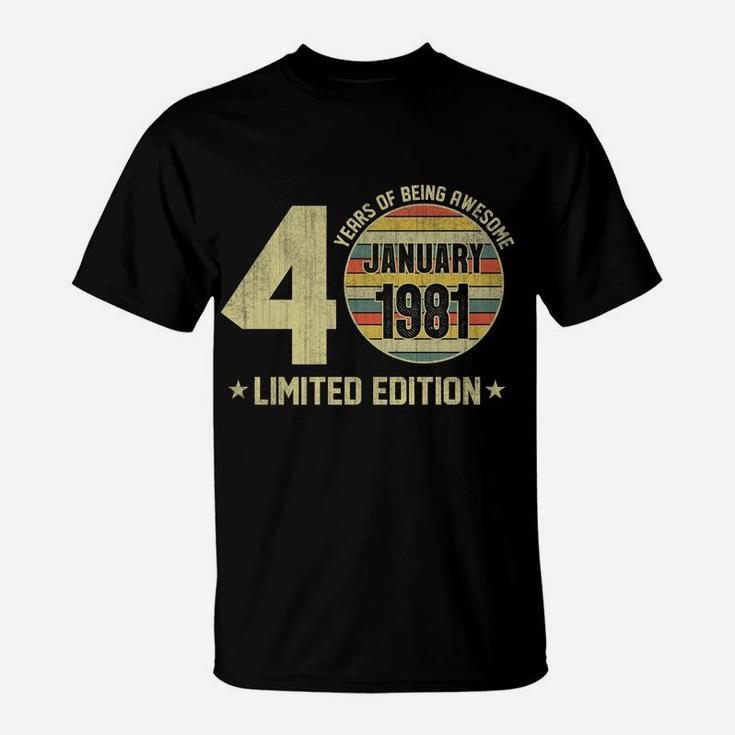 Vintage January 1981 Designs 40 Yrs Old 40Th Birthday Gift T-Shirt