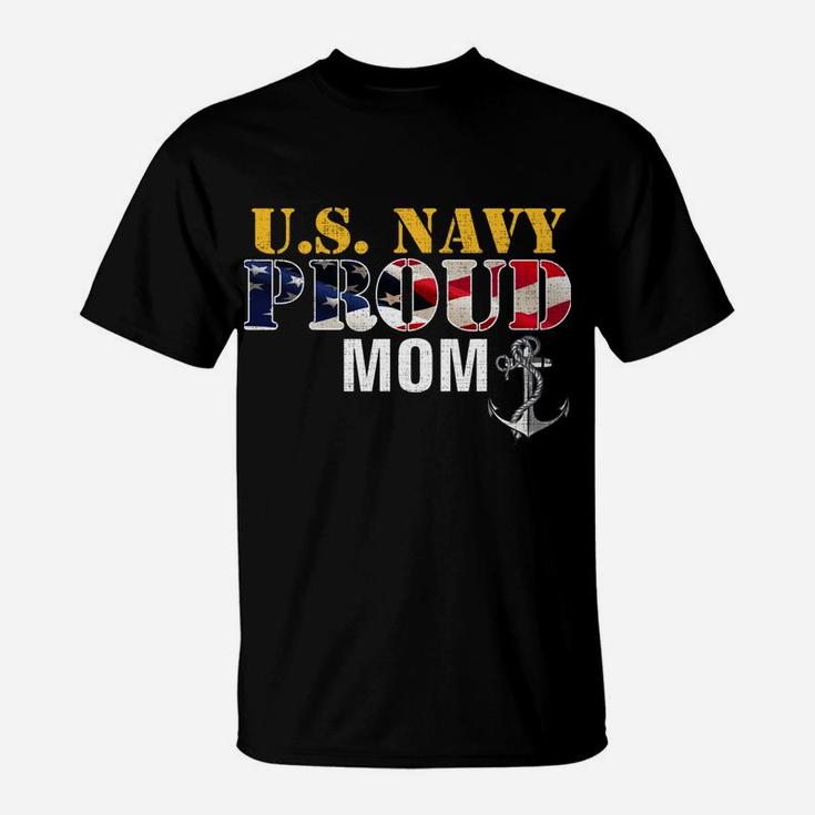 Vintage Navy Proud Mom With US American Flag Gift T-Shirt