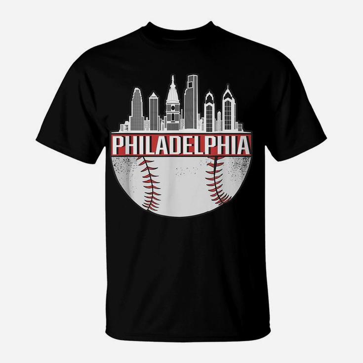 Vintage Philadelphia Baseball Skyline Retro Philly Cityscape T-Shirt