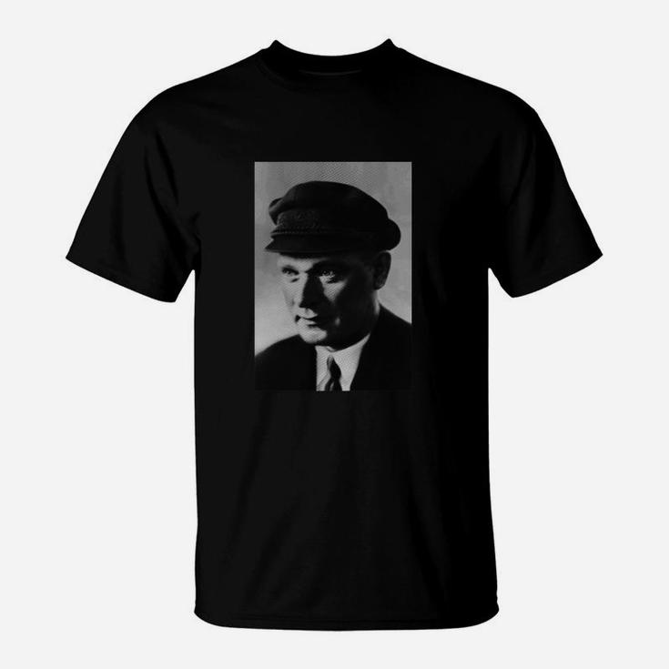 Vintage Portrait Herren T-Shirt mit Baker Boy Mütze Design, Modisches Oberteil