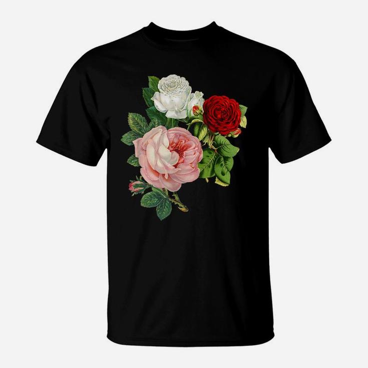 Vintage Roses Flower Floral Illustration Blossom Lovers Gift T-Shirt