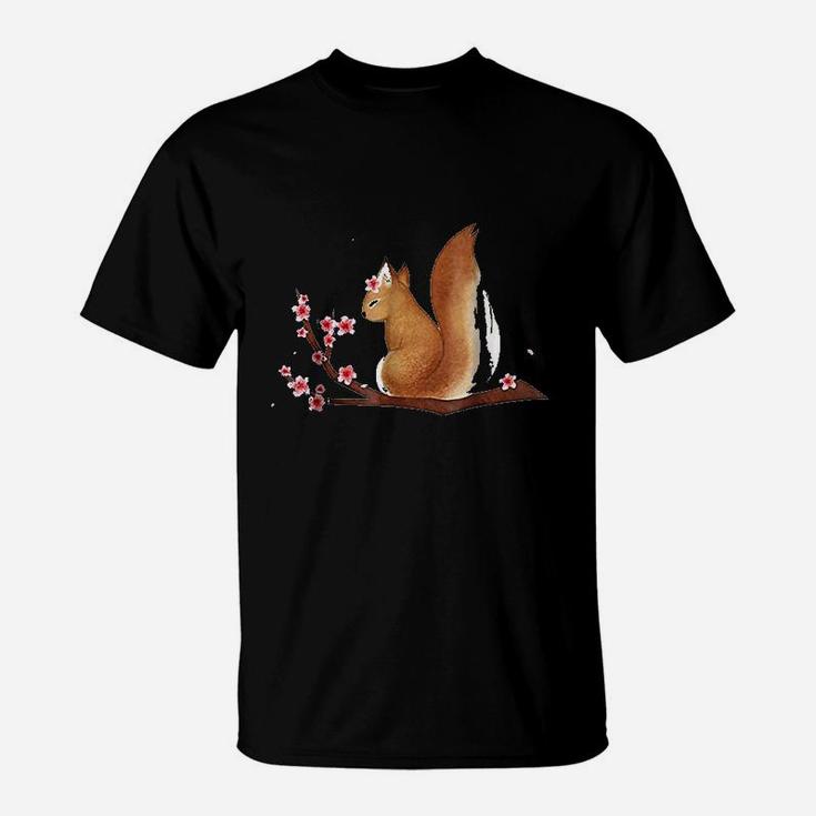 Vintage Squirrel Japanese Cherry Blossom Flower T-Shirt