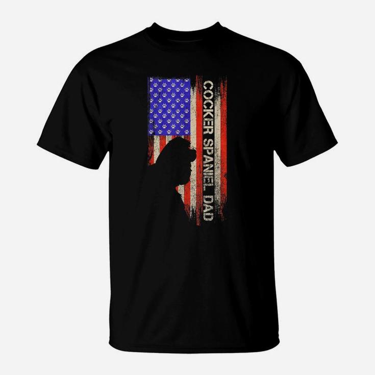 Vintage Usa American Flag Cocker Spaniel Dog Dad Silhouette T-Shirt