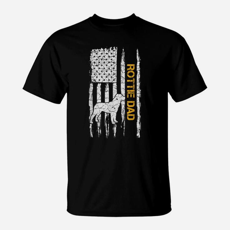 Vintage Usa American Flag Rottweiler Dad Rottie Silhouette T-Shirt