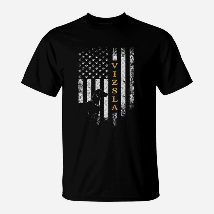 Vintage Usa Vizsla Dog Silhouette American Flag Funny Gift T-Shirt