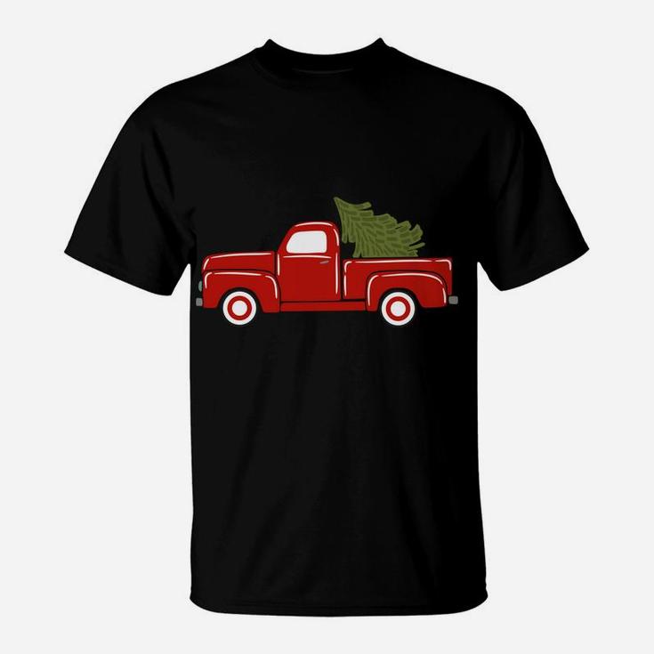 Vintage Wagon Christmas Tree Red Retro Farmer Truck Vacation T-Shirt