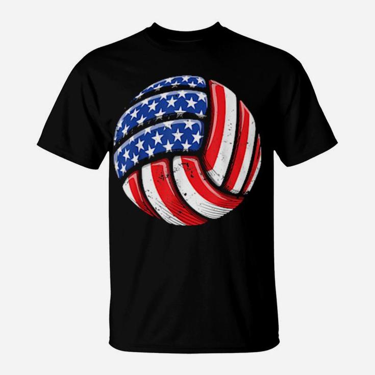 Volleyball Ball 4Th Of July Boys Girls American Flag T-Shirt