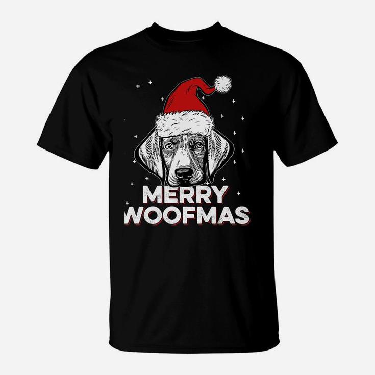 Weimaraner Wearing Christmas Santa Hat | Merry Woofmas Sweatshirt T-Shirt