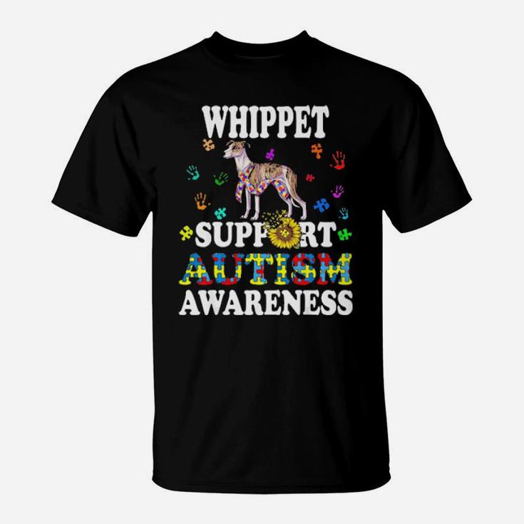 Whippet Dog Heart Support Autism Awareness T-Shirt