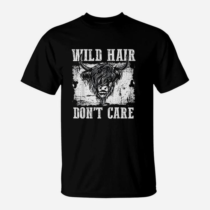 Wild Hair Dont Care Funny Scottish Highland Cattle Cow T-Shirt