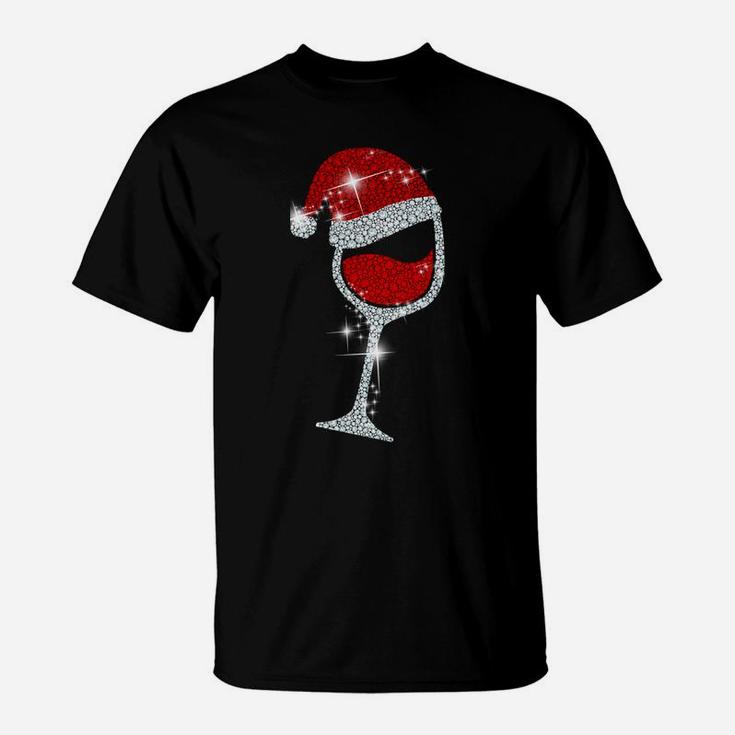 Wine Glasses Santa Hat Christmas Tee Funny Wine Lover Gift T-Shirt
