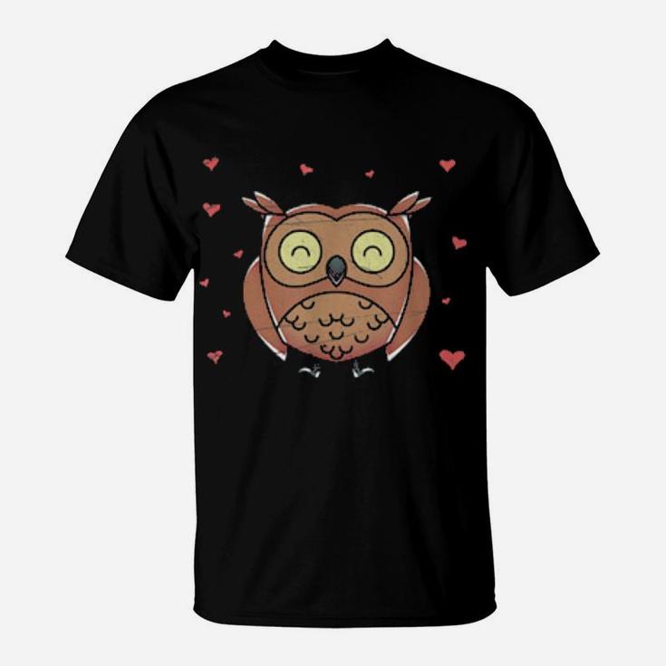 Wise Bird Hearts Valentines Day Animal Love Owl T-Shirt