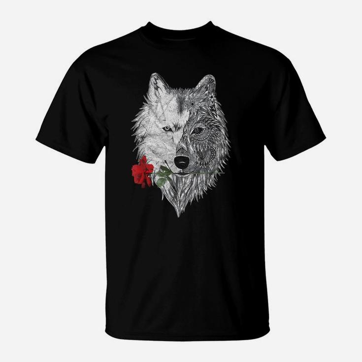 Wolf Mandala Rose Canis Lupus  & Design T-Shirt