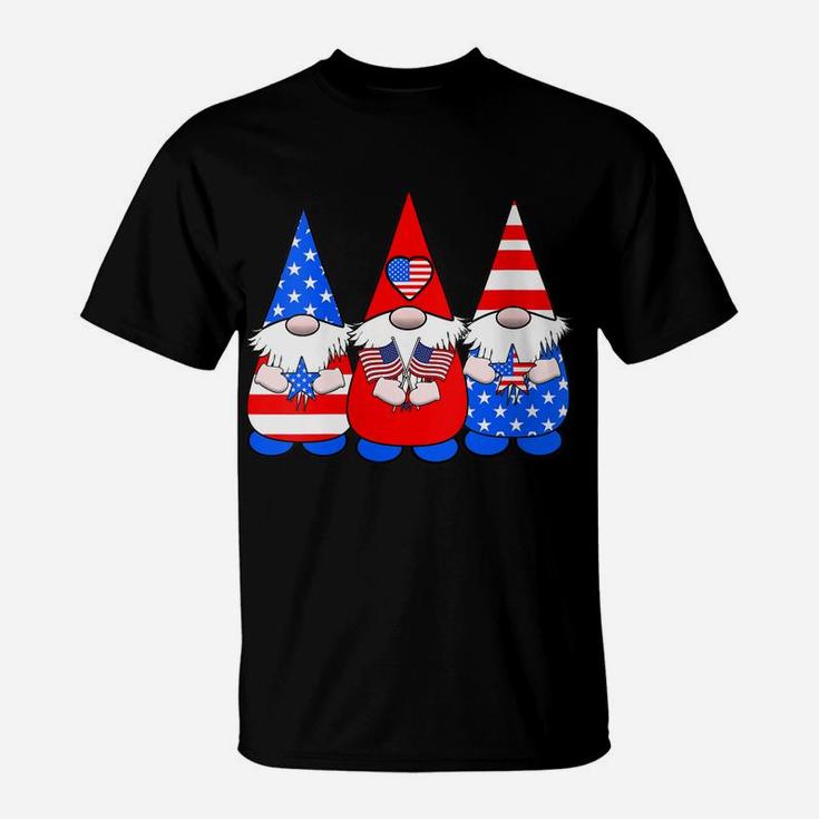 Womens 3 Patriotic Gnomes American Flag Red White Blue Usa T-Shirt