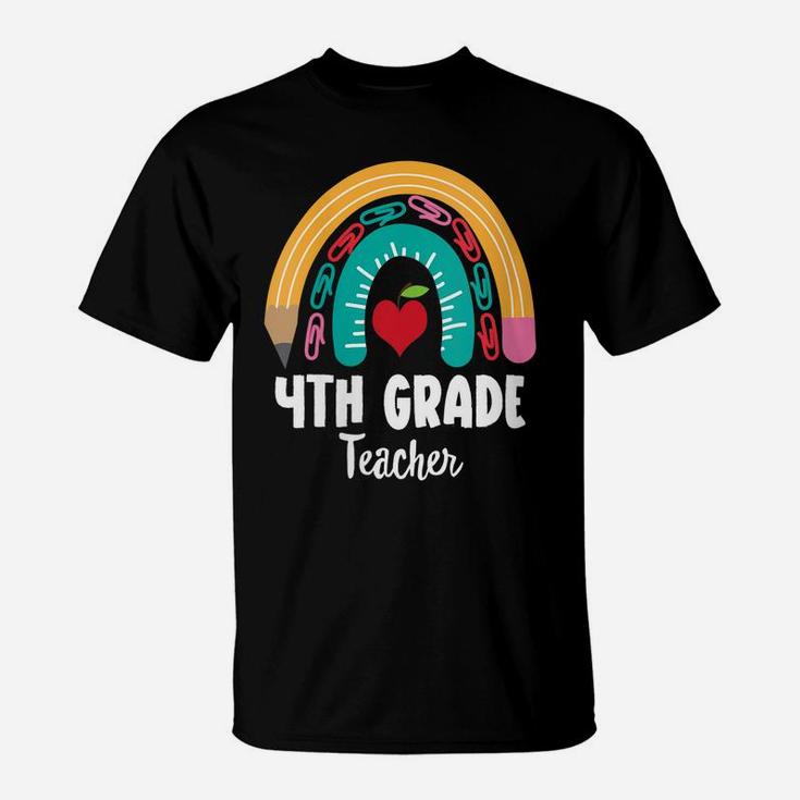 Womens 4Th Grade Teacher, Funny Boho Rainbow For Teachers T-Shirt
