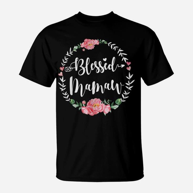 Womens Blessed Mamaw Cute Flower Mamaw Gift T-Shirt
