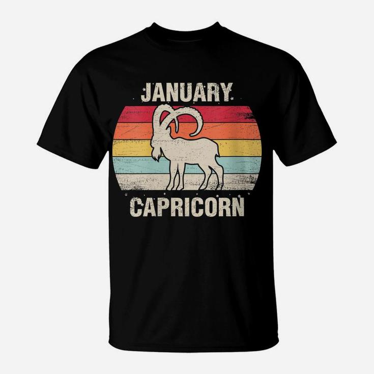 Womens Capricorn January Birthday Gift Retro Sign 70S 60S T-Shirt