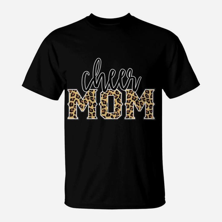 Womens Cheer Mom Leopard Print Womens Proud Cheerleader Mother T-Shirt