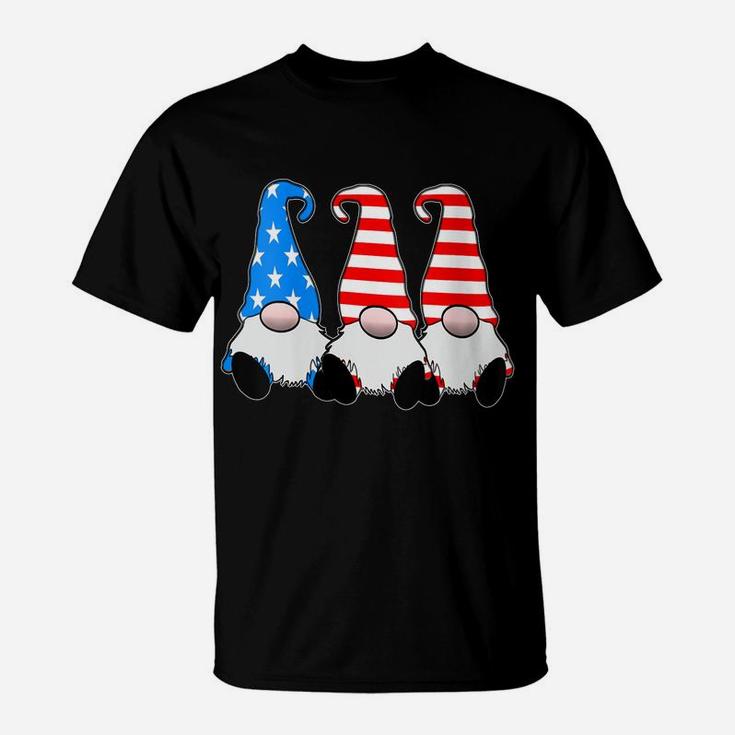 Womens Cute Patriotic Gnomes American Flag Red White Blue Usa T-Shirt