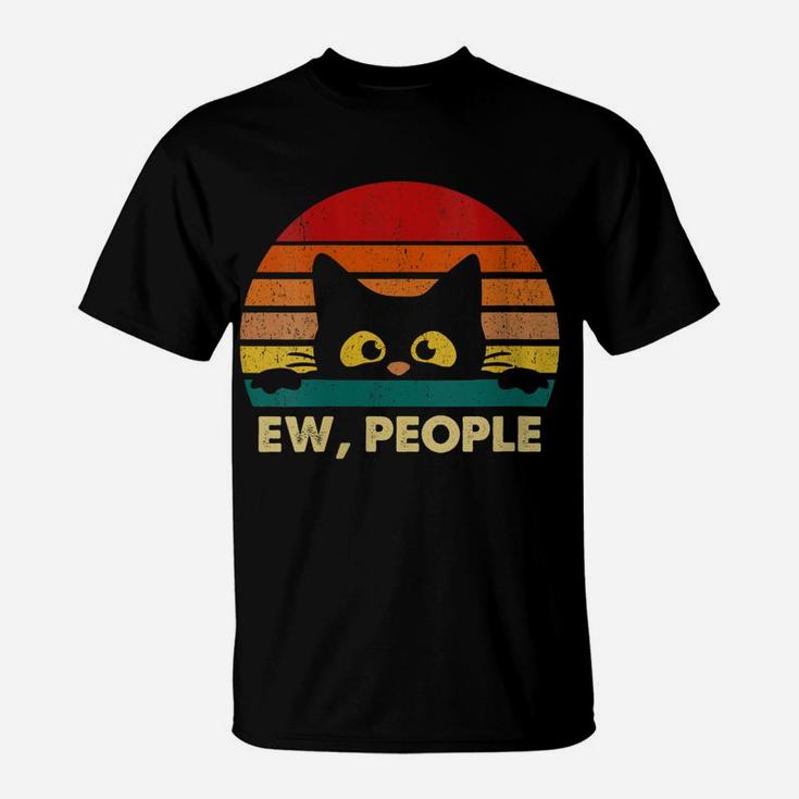 Womens Ew, People Vintage Black Cat Lover, Retro Style Cats Gift T-Shirt