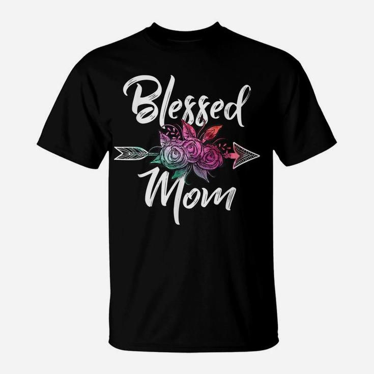 Womens Flower Blessed Mom Matching Happy Mother's Day T-Shirt