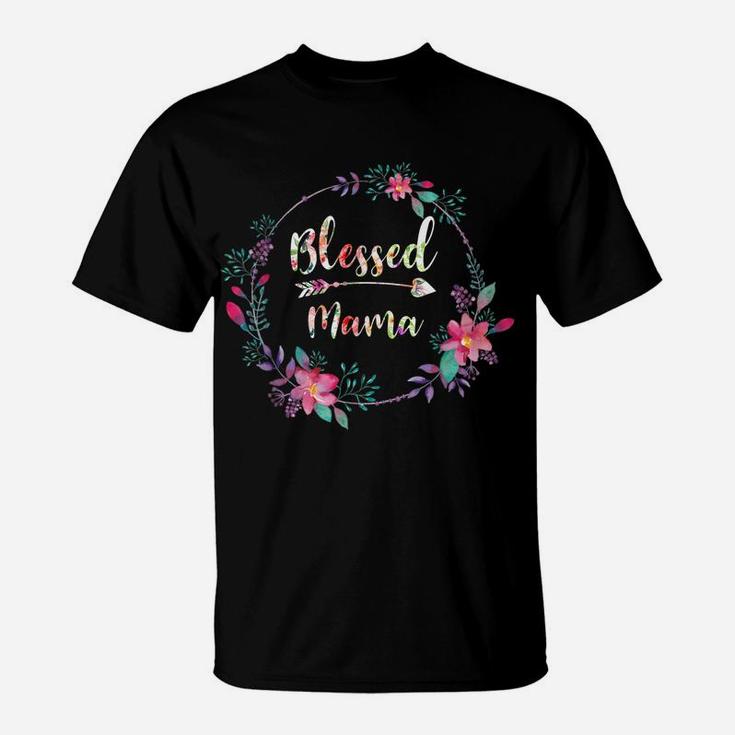 Womens Flower Floral Blessed Mama Gifts Mothers Day T-Shirt