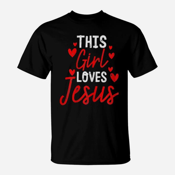 Womens Girl Loves Jesus Cute Christian Religious T-Shirt