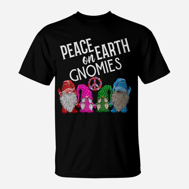 Womens Gnome Christmas Shirt Peace On Earth Gnomies Peace Sign Gift T-Shirt