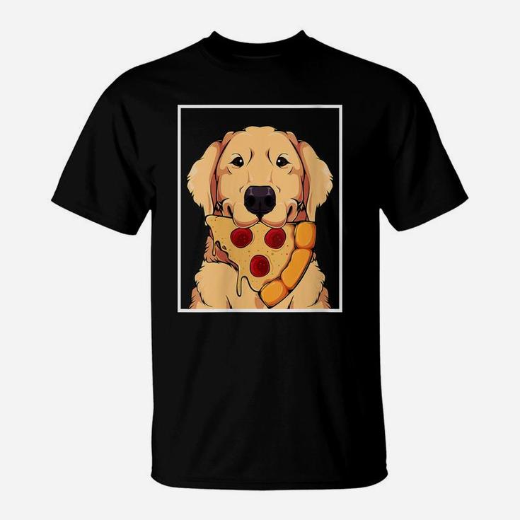 Womens Golden Retriever Dog Eating Pizza Labrador Mom Dad Fast Food T-Shirt