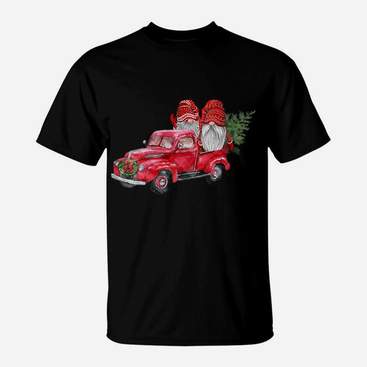 Womens Hanging With Red Gnomies Santa Gnome Christmas Car T-Shirt