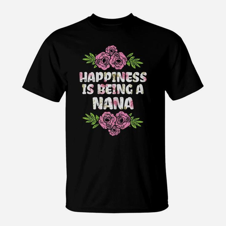 Womens Happiness Being Nana Flower Mothers Day Floral Grandma Women T-Shirt